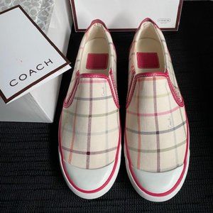 COACH Beale Slip-On Sneakers *Patterned Ivory Canvas with Raspberry Leather* 8.0